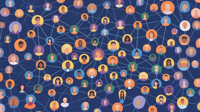 Diverse group of people connected in a vibrant social network illustration for community engagement