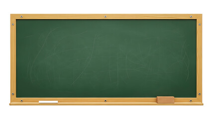 Green chalkboard with wooden frame and chalk isolated on a transparent background