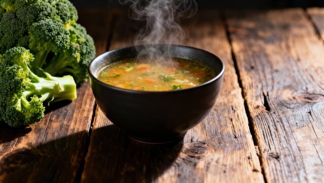 Warm Vegetable Soup with Fresh Broccoli
