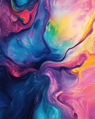 Fototapeta premium Vibrant Swirling Abstract Flow Of Pink Blue Green And Yellow Paint Strokes