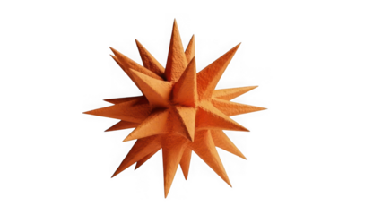 Orange star shaped origami on transparent background isolated