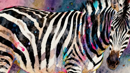 Fototapeta premium Vibrant Zebra Art in Watercolor Style