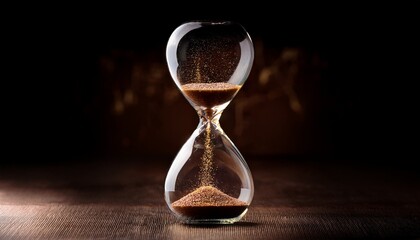 A Glass Hourglass With Sand In It Is Sitting On A Dark Background