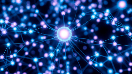 Vibrant Blue and Purple Glowing Nodes Forming an Intricate Digital Network