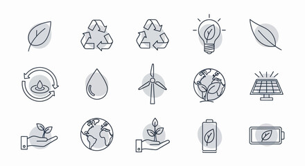 Eco-friendly and sustainable energy icons for environmental conservation.