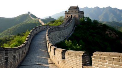 Wall of China with watchtower on mountain isolated on a transparent background stone wall brick wall