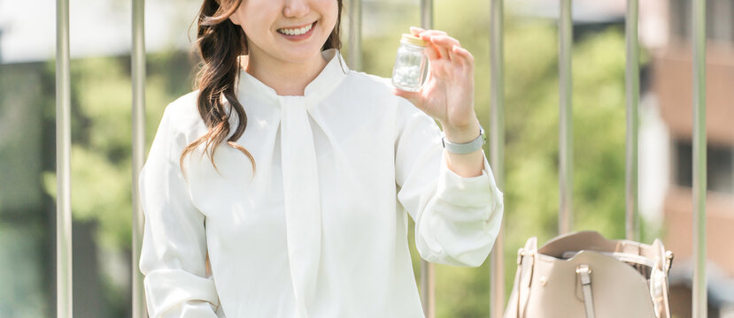 Young women and businesswomen taking medicines, supplements, and regular medications