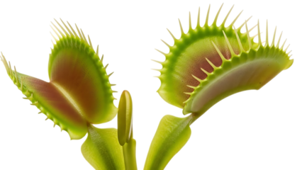 Venus flytrap plant with spiky leaves and open traps isolated on a transparent background green