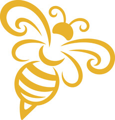 Elegant stylized golden-yellow bee illustration with decorative wings and antennae, perfect for branding, logos, nature themes, or artistic graphic design.