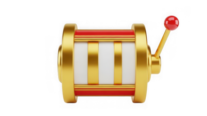 Vibrant red and gold slot machine on transparent background isolated