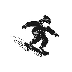 Young Skateboarder in Winter Attire Performing Tricks.