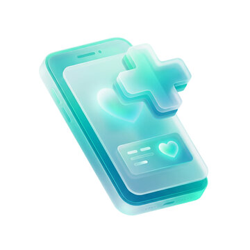 3D Glassmorphism Telemedicine Smartphone Icon - Digital Health Tech
