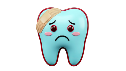 Sad Cartoon Tooth with Band-Aid
