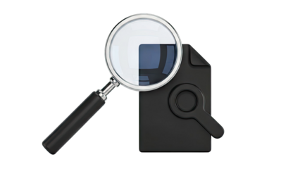 Magnifying Glass Over Black Document Icon with Integrated Magnifying Glass Symbol