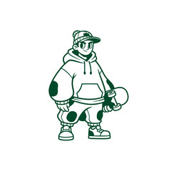 Cool Skater Boy with Beanie and Skateboard.