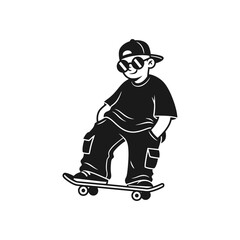 Cool Kid Skateboarder Silhouette with Sunglasses and Cap.