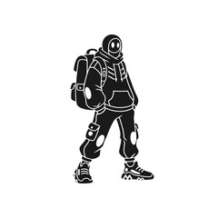 Stylized Silhouette of a Futuristic Traveler with Backpack.