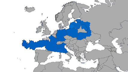 Obraz premium Central Europe map, highlighted in blue