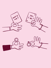 Hand drawn wedding ring and glasses vector