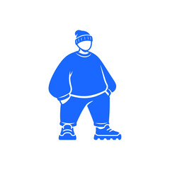 Stylized Blue Silhouette of a Person Wearing Winter Clothing.