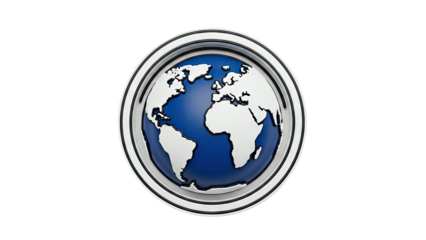 3D Earth Globe Emblem with Metallic Rim