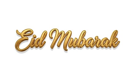 Fototapeta premium Eid Mubarak celebration greeting card with golden cursive text on transparent background