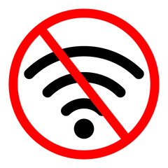 No WIFI internet access icon, wireless disabled symbol or offline network restriction sign...
