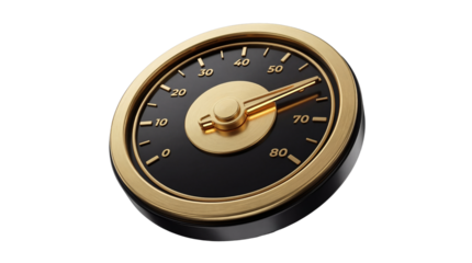 Black and gold timer dial isolated on transparent background