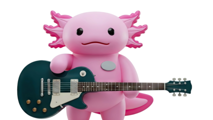 Pink Axolotl Character Playing a Guitar
