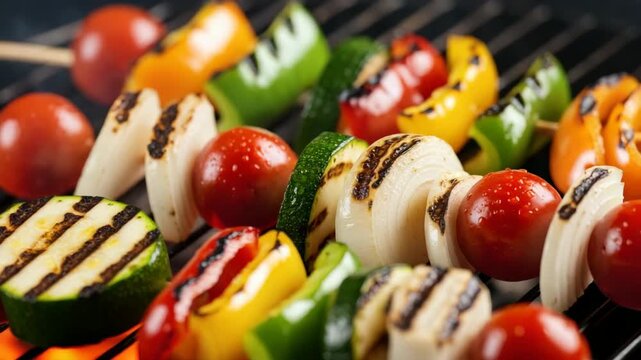 Grilled vegetable skewers on a barbecue grill