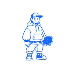 Cool Skater Boy with Skateboard in Casual Attire.