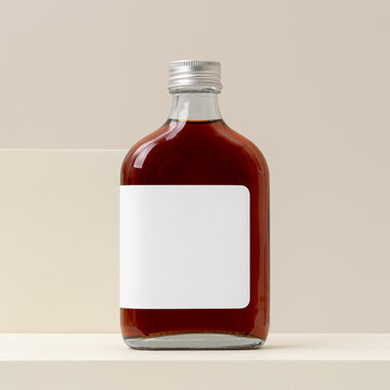 Glass bottle mockup png, transparent label design, cold brew coffee product packaging
