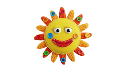 Whimsical Sun Character with Colorful Buttons and Yarn Rays