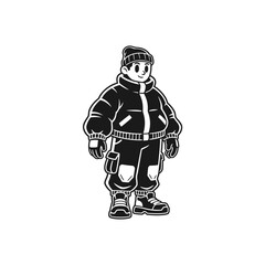Stylized illustration of a person in winter clothing.