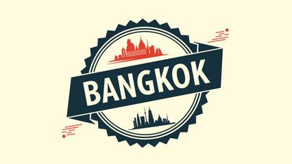 Obraz premium Bangkok city stamp with skyline silhouette and text for travel, tourism, and destination branding in Thailand.