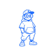 Cartoon boy wearing glasses and a baseball cap.