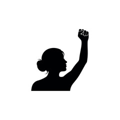 Strong woman silhouette with raised fist.