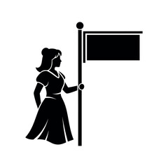 Woman holding a blank flag on a pole.
