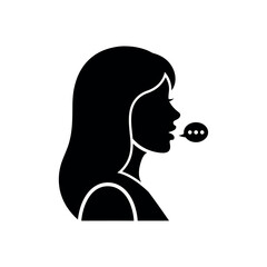 Woman speaking silhouette with speech bubble.
