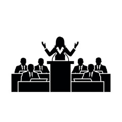 Woman Speaker Addressing Audience at Podium.