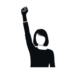 Woman with raised fist symbol of protest and empowerment.