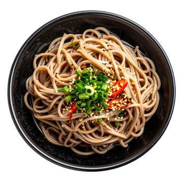 Hearty soki soba with soft pork ribs and bonito broth, expertly captured and isolated on white background