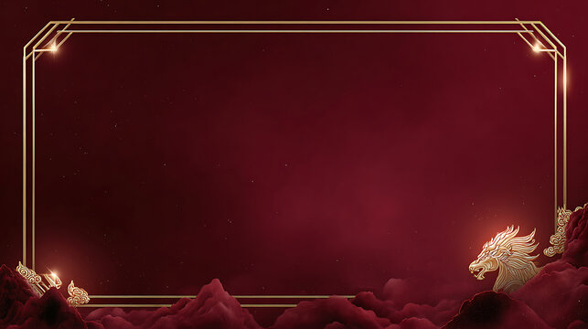 Luxury chinese background with festive oriental background frame in red cloud sky and golden dragon border design glowing elegant space for celebration card banner invitation joy
