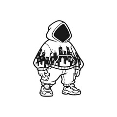 Graffiti Style Character Wearing Oversized Hoodie and Baggy Pants.
