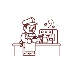 Smiling Barista Preparing Coffee with Espresso Machine.