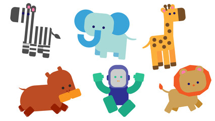 Fototapeta premium さまざまな動物を集めたかわいいイラスト素材セット