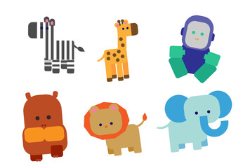 Fototapeta premium さまざまな動物を集めたかわいいイラスト素材セット