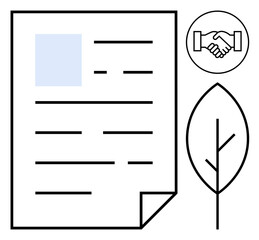 Sustainability concept. Sustainability highlighted with a document, handshake partnership, and a leaf eco-friendliness. Sustainability in agreements and green initiatives. For business, environment