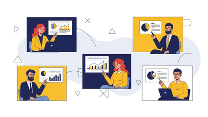 Remote Team Collaboration, Business Meeting, Online Presentation, Data Analysis