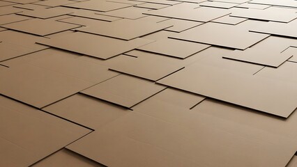 A high-angle view of a brown cardboard texture background with layered rectangular pieces